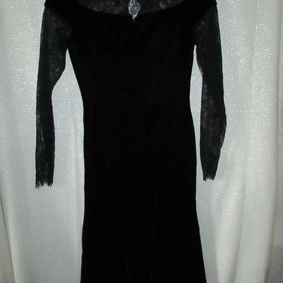 OSCAR DE LA RENTA VELVET LACE  DRESS FLUTE HEM BLACK - Picture 3 of 8
